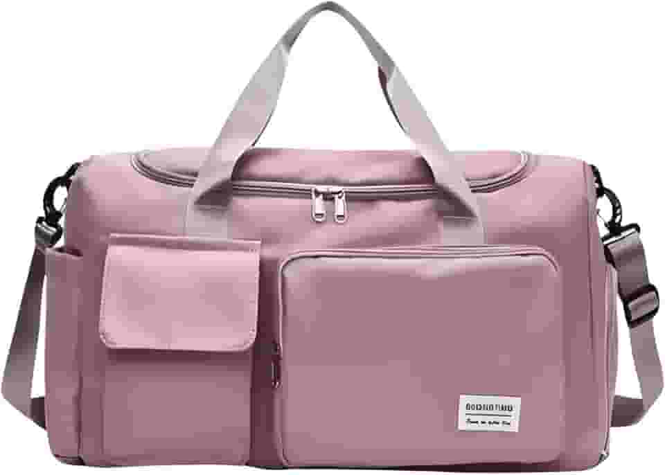 Mala de Mao Compacta de Viagem Feminina Funcional com Alca Transversal Bolsa de Viagem em Nylon Resistente com Bolso para Sapatos Ajustavel Leve e Versatil Ideal e Uso Diario (Rosa)