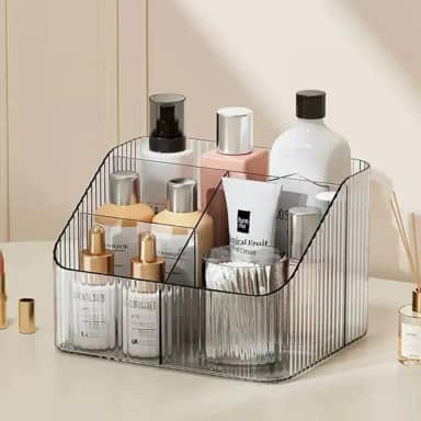 Organizador Multiuso 4 Divisões - Organizador maquiagem - Porta Maquiagem, Cosméticos, Bijuterias, Acessórios - Caixa Organizadora Penteadeira, Banheiro e Mesa - Acrílico compacto, Resistente