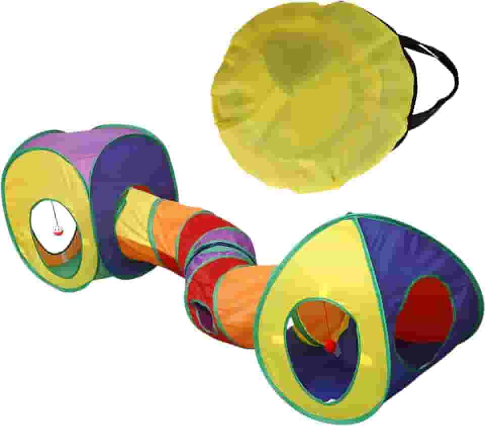 Conjunto de túneis para gatos internos com barraca de cubo, tubo de gato dobrável de 198 cm, tubo de poliéster durável para exercícios, esconder e treinar, leve e portátil