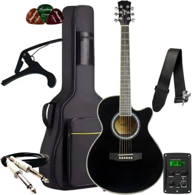 Kit Violão Elétrico Bravo TF200 Aço Série Tuneful + Bag Luxo + Acessórios (BK - Black)