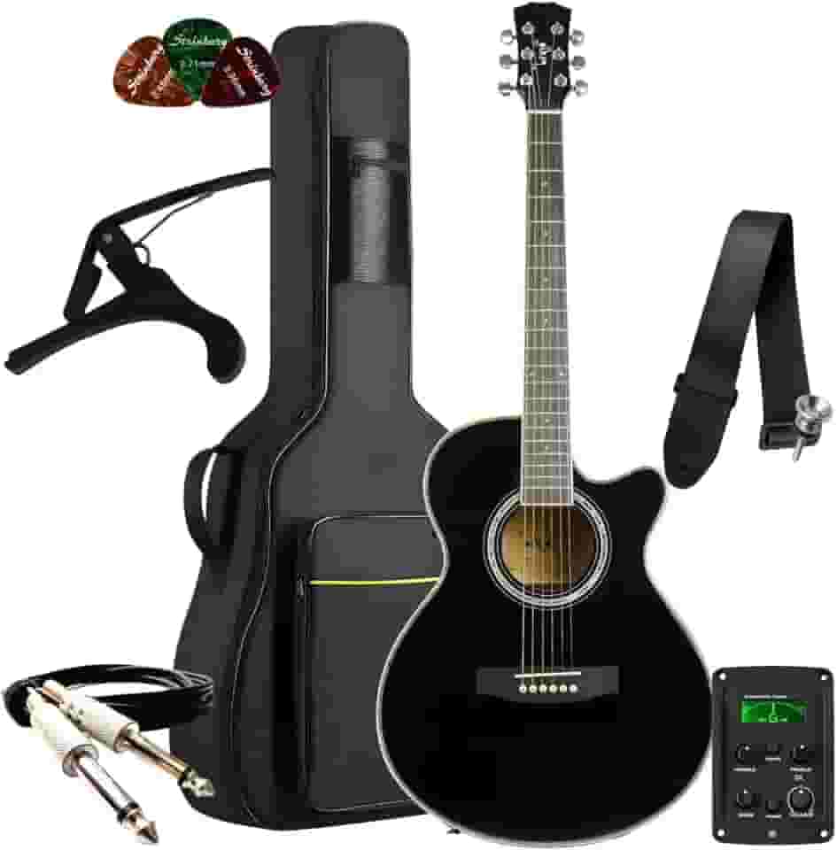 Kit Violão Elétrico Bravo TF200 Aço Série Tuneful + Bag Luxo + Acessórios (BK - Black)