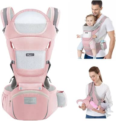 Canguru Para Bebe,Alça De Transporte Multifuncional 6 e 1,Canguru Ergonomico Para Bebe,Adequado Para 0-36 Meses (Rosa)