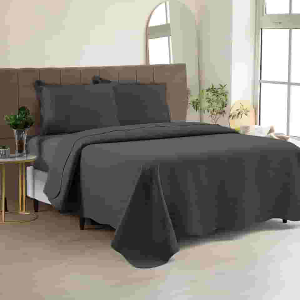 Cobre Leito Colcha Casal Queen Dupla Face com Toque Macio 200 Fios Ultrasonic 03 Peças Bulet - Chumbo