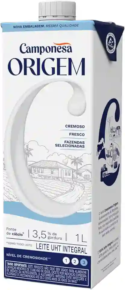 Camponesa Leite UHT Sem Estabilizantes Integral Origem 1L