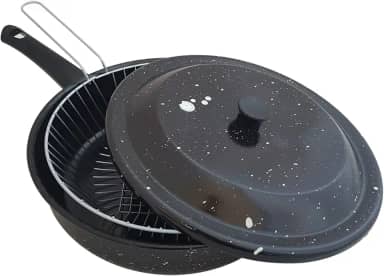 7526031, Frigideira com Tampa e Cesto Para Fritura 2.7L Frigideira Esmaltada 3 em 1 Fritadeira, cor Preto, Aço