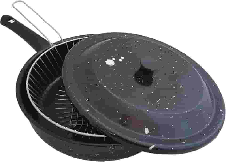 7526031, Frigideira com Tampa e Cesto Para Fritura 2.7L Frigideira Esmaltada 3 em 1 Fritadeira, cor Preto, Aço