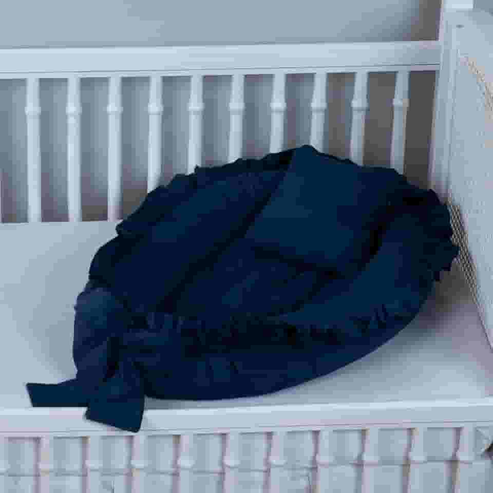 Ninho Redutor de Berço Babado Percal 200 Fios Algodão azul (Marinho, 1)