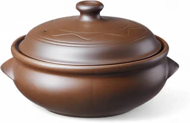 Earthenware Ttukbaegi Panela de Arroz Coreana de Arroz/Tigela de Cerâmica Artesanal para Bibimbap Remen Cerâmica Panelas Caçarola (Larga Baixa, 1,5L (1,437 g))