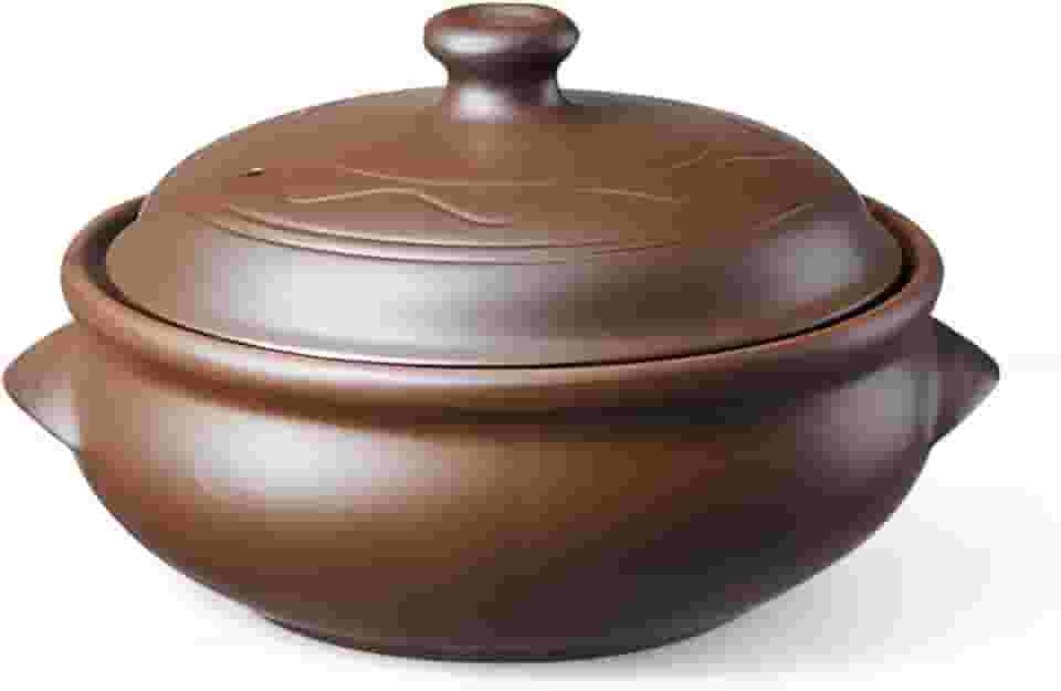 Earthenware Ttukbaegi Panela de Arroz Coreana de Arroz/Tigela de Cerâmica Artesanal para Bibimbap Remen Cerâmica Panelas Caçarola (Larga Baixa, 1,5L (1,437 g))