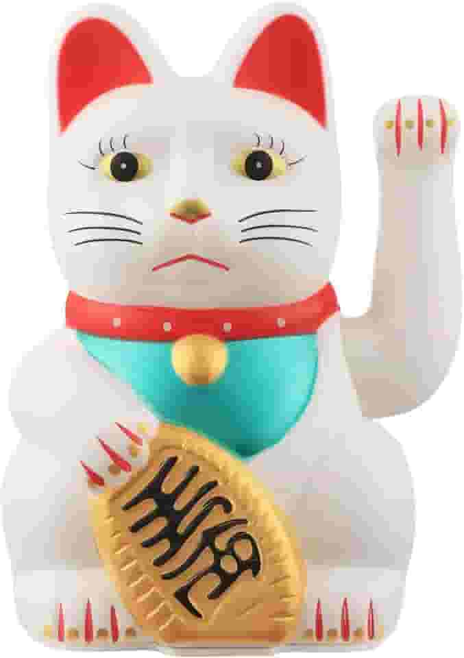 IBWell Gato da sorte Maneki Neko, gato Fengshui - braço ondulado operado por bateria para dinheiro da sorte e boa sorte (branco, 15 cm)