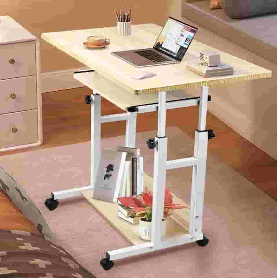 80 * 45*(71~83) cm, Branco, com Bandeja Removível para Teclado, Mesa para Notebook, Mesa Lateral para Sofá