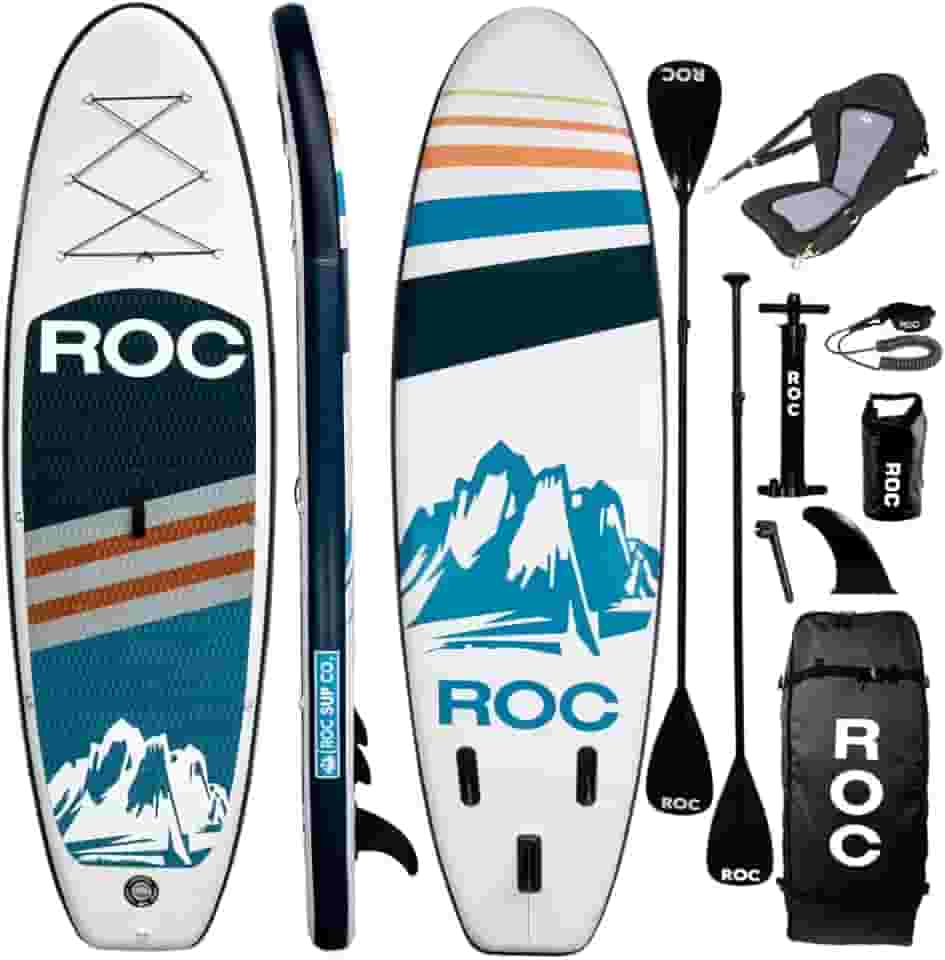 Roc Pranchas De Stand Up Paddle Infláveis Com Acessórios De Prancha De Paddle Sup Premium, Design Amplo E Estável, Deck Confortável Antiderrapante Para Jovens E Adultos (Marinha Com Assentos De Caiaqu
