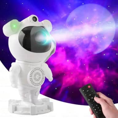 Projetor Astronauta Com Som Bluetooth Luz Noturna para Quarto Controle Remoto Função Temporizador Robô Luminária De Estrelas Nebulosas Galaxias Lua Premium