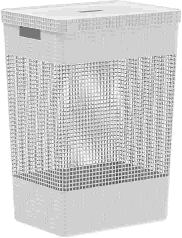 Cesto de roupas com tampa Ou Linha Grid 49L Branco Oceano