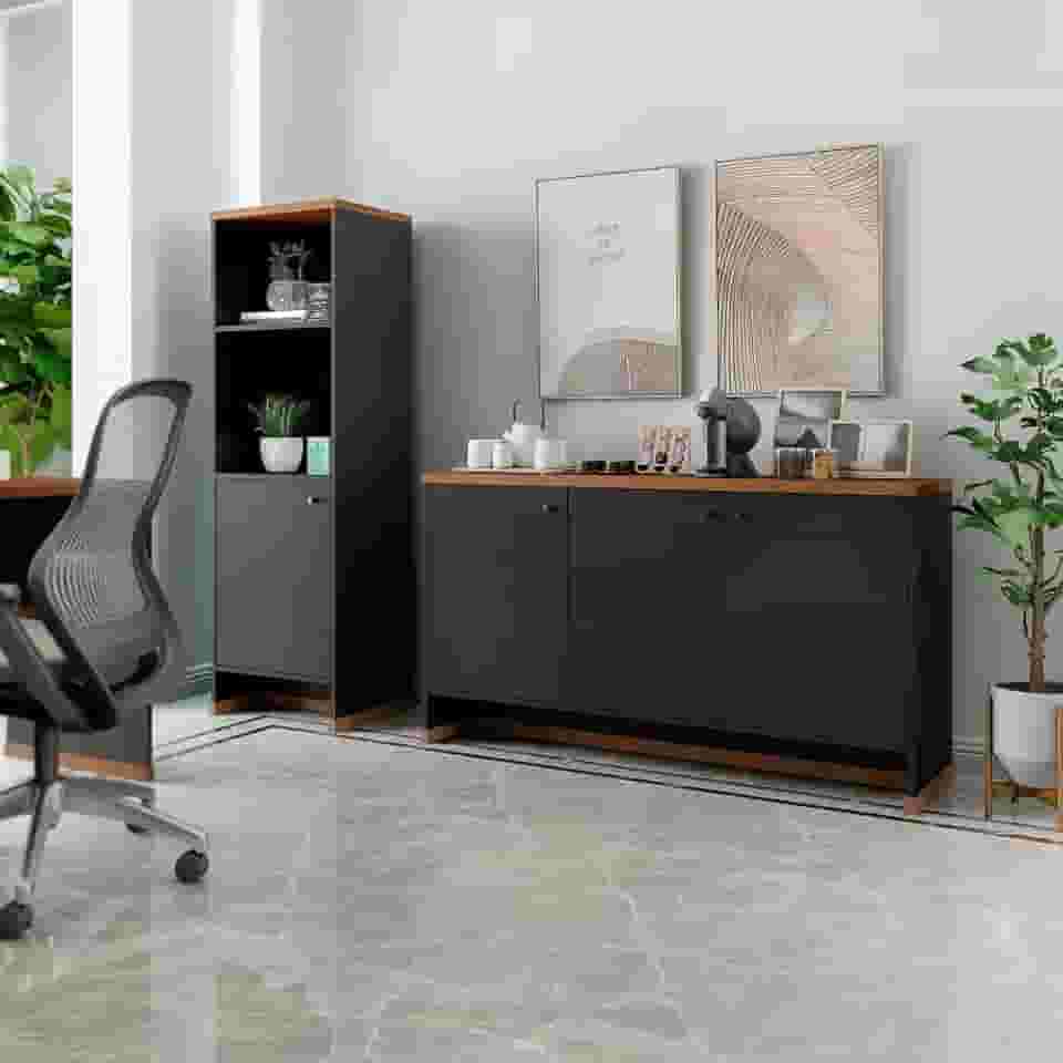 Kit Sala Jantar E Estar Aparador 3 Portas E Livreiro Berlin - ViaNossa