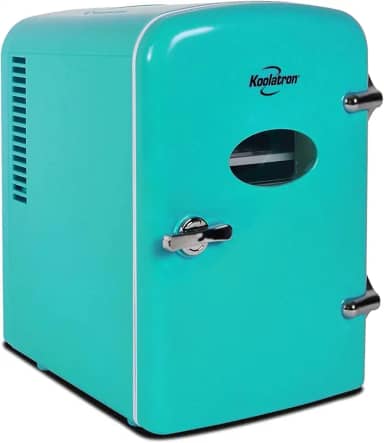Koolatron Mini geladeira portátil retrô 4L compacta para cuidados com a pele, soro de beleza, máscara facial com 12 V e cabos AC, acessório de mesa para casa, escritório, dormitório, viagem,