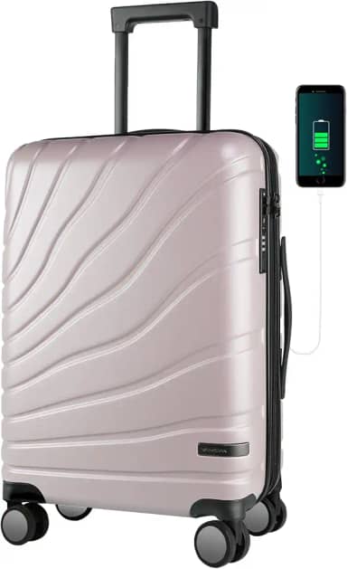Mala de mão com rodas giratórias e trava TSA, mala rígida expansível aprovada pela companhia aérea, bagagem de mão de 50 cm, Roxo claro, Large
