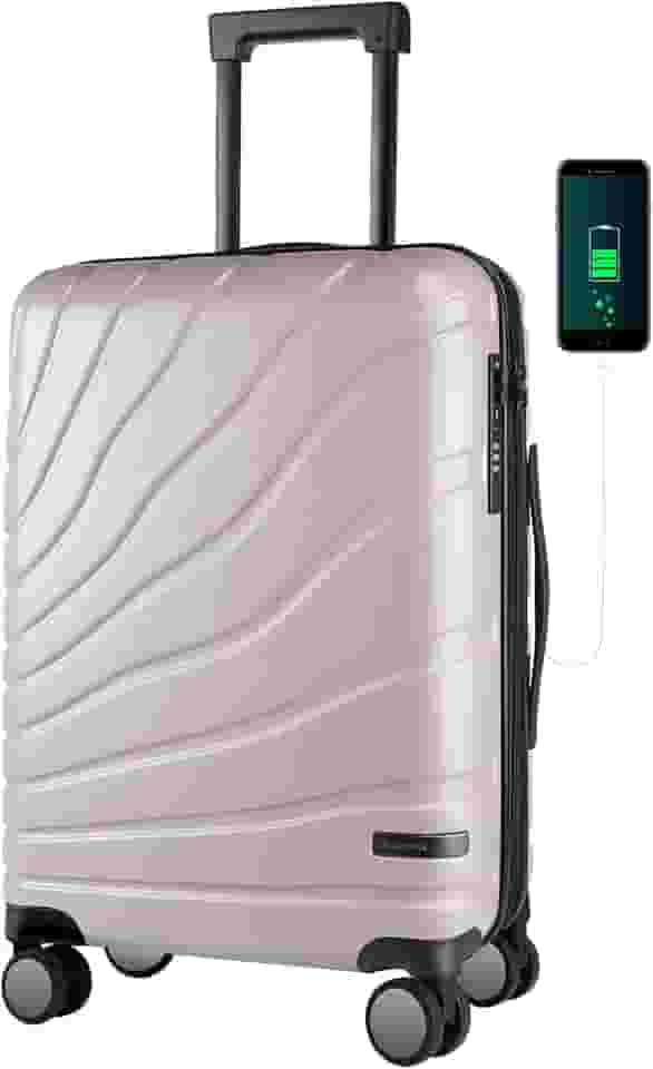Mala de mão com rodas giratórias e trava TSA, mala rígida expansível aprovada pela companhia aérea, bagagem de mão de 50 cm, Roxo claro, Large