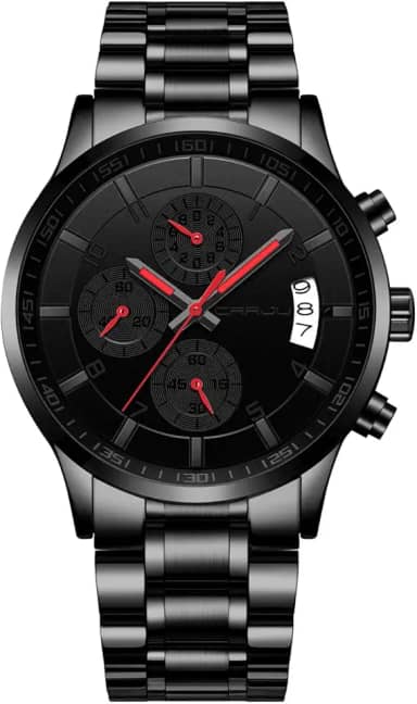 Moda Relógio de pulso inoxidável para homem de aço inoxidável, calendário à prova d'água, com cronógrafo, Preto 42 mm