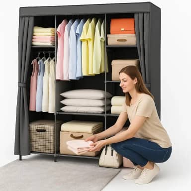 Guarda Roupa Portatil Simples Facil de Montar Armario Organizador de Roupas Desmontavel Não Ocupa Muito Espaço Dobravel Ideal Para Apartamentos (CINZA)
