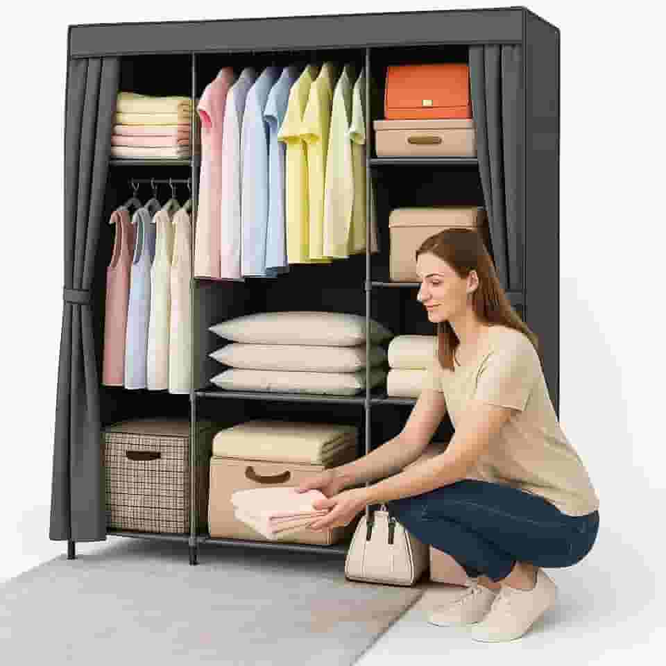 Guarda Roupa Portatil Simples Facil de Montar Armario Organizador de Roupas Desmontavel Não Ocupa Muito Espaço Dobravel Ideal Para Apartamentos (CINZA)