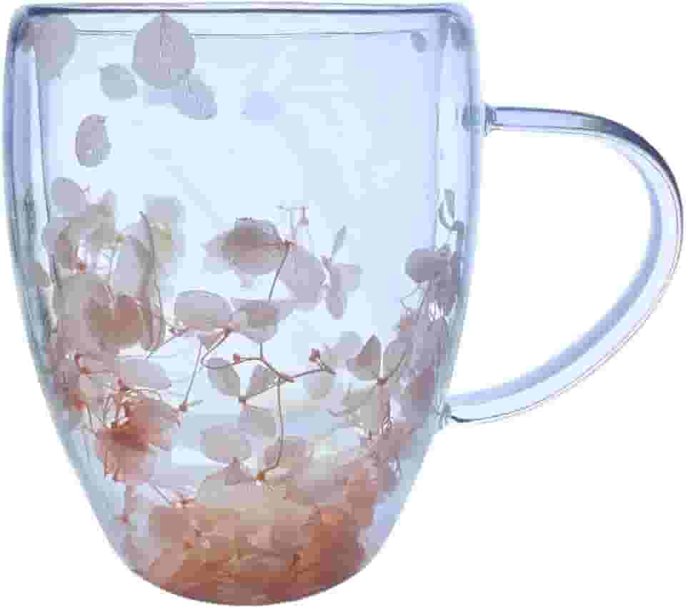 Caneca de Vidro Floral 350ml – Vidro Borossilicato Resistente | Elegante, Delicada e Perfeita Para Café e Chá (Rosa)