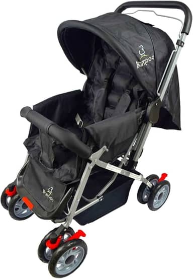 Carrinho Bebê Passeio Menina Menino Reclinável Vira Berço Alça Reversível com Mosquiteiro Bamboo + Bolsa (PRETO)