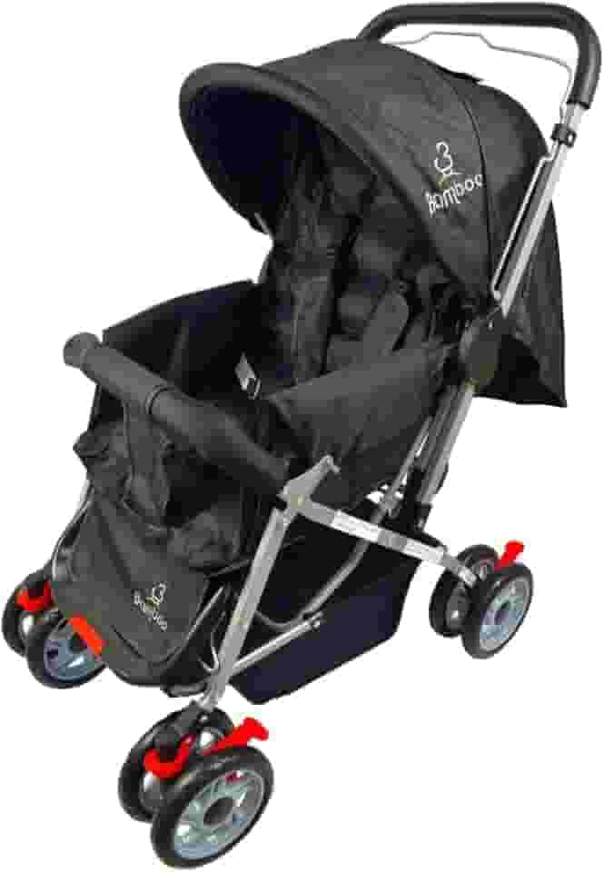 Carrinho Bebê Passeio Menina Menino Reclinável Vira Berço Alça Reversível com Mosquiteiro Bamboo + Bolsa (PRETO)