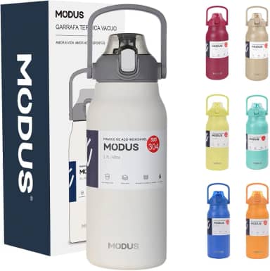 Garrafa Térmica 1700ml - Duplamente Isolada a Vácuo, Canudo e Base Emborrachada Anti Derrapante, Mantém Bebidas Quentes por 12 Horas e Geladas por 24 Horas (Branco)