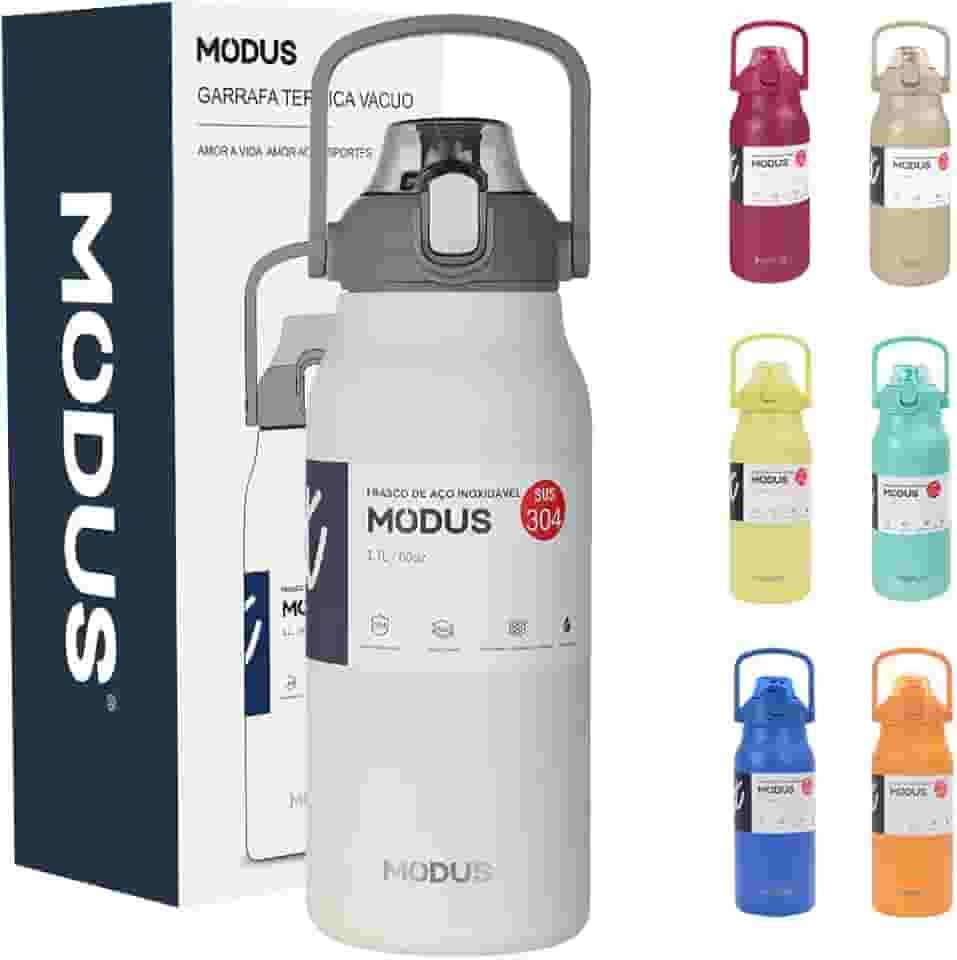 Garrafa Térmica 1700ml - Duplamente Isolada a Vácuo, Canudo e Base Emborrachada Anti Derrapante, Mantém Bebidas Quentes por 12 Horas e Geladas por 24 Horas (Branco)