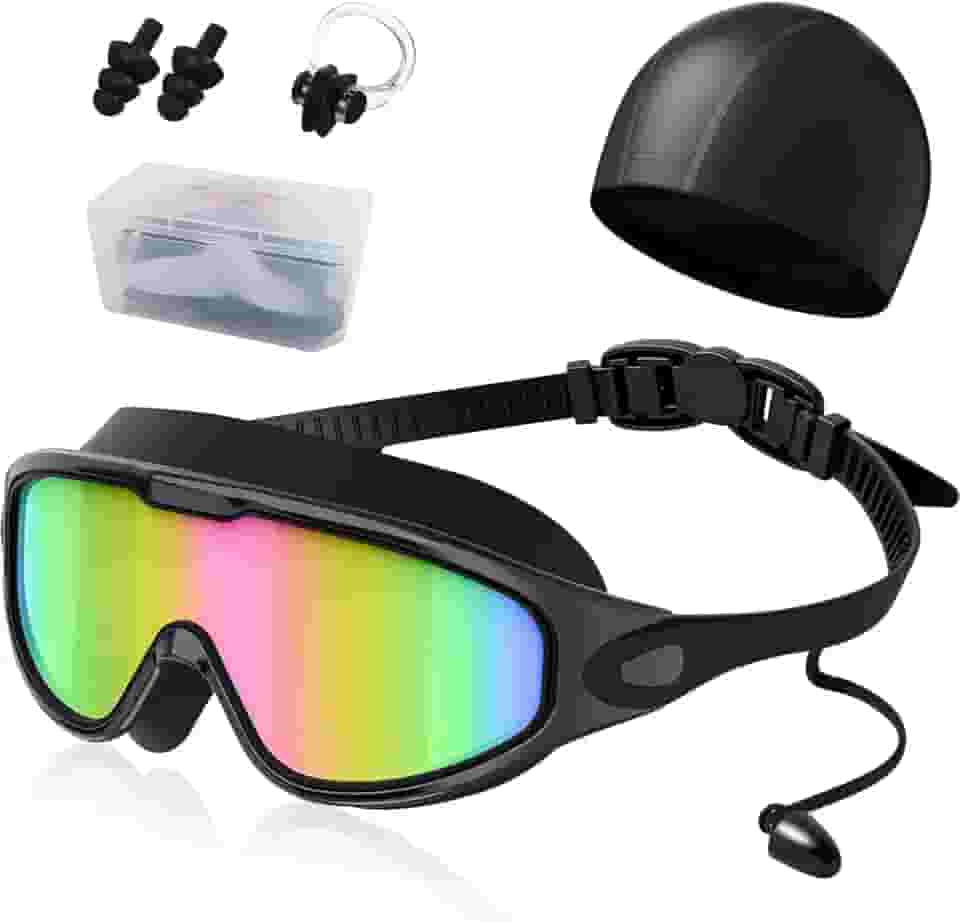 QBuen oculos de natação adulto,Totalmente integrado e selado oculos natacao, atualização antiembaçante 10x, proteção UV, Adequado para ao ar livre