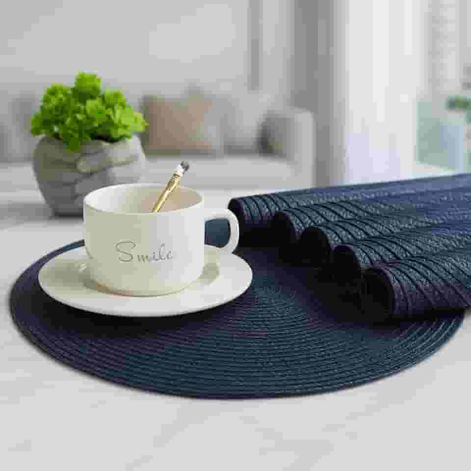 Jogo Americano Redondo, 4 Peças, 38cm, Elegante, Souplast para Mesa de Jantar Kit de Jogo Americano 4 Unidades Mesa Posta Cozinha (AZUL ESCURO 4UNID)