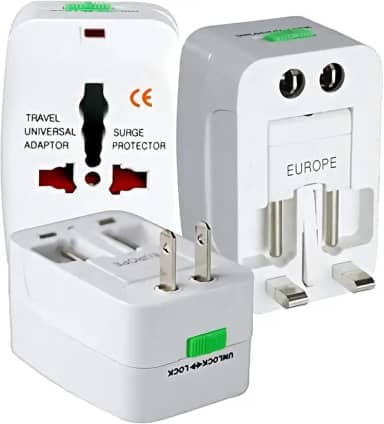 Adaptador de Tomada Universal Para Viagem Padrão Internacional Europa UK Asia EUA JP AU EU Europeu 3 Pinos Mais de 150 Países Bivolt Trava de Segurança Portátil Ajustável Super PREMIUM