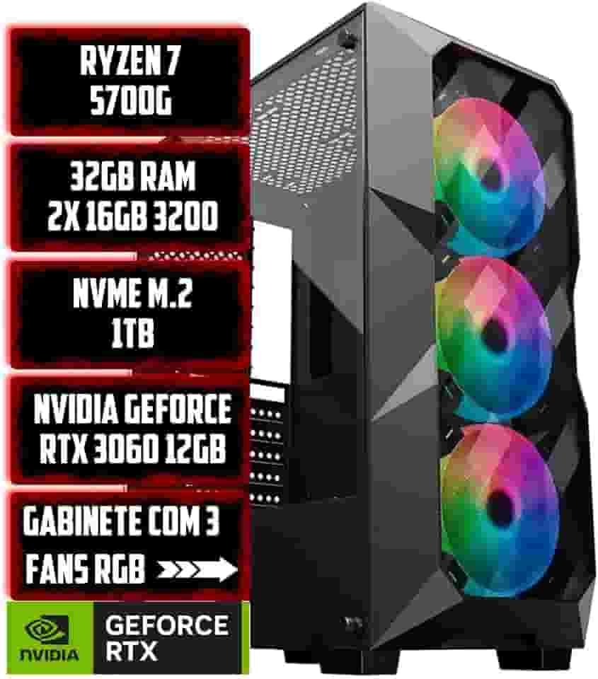 PC GAMER TITAN AMD RYZEN 7 5700G/32GB RAM/NVME 1TB/NVIDIA RTX 3060 12GB/GABINETE 3 FANS RGB