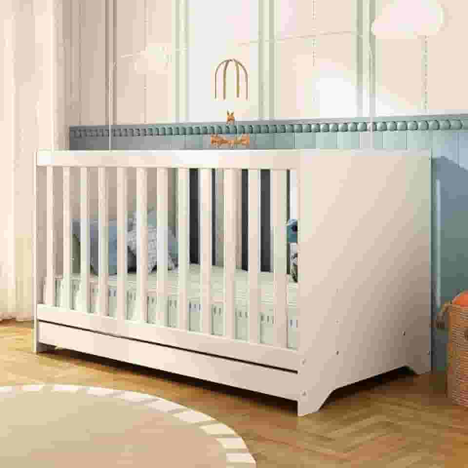 Berço Americano 3 em 1 Multimóveis para Colchão 130x70cm Conversível em Mini Cama e Sofá - Branco - Modelo 0527PA