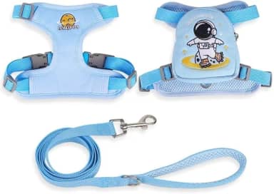 Coleira Peitoral com Guia e Bolsa Removível Para Cachorro Pet Cães Pequenos Médios Gato De Viagem (Azul, L 54-62CM)