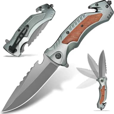 Canivete Esportivo DA169 Dobrável Lâmina aço inoxidável cabo alumínio madeira Pesca Trilha Aventura