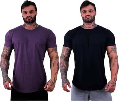 Kit 2 Camiseta LongLine Masculina MXD Conceito Básicas Slim Manga Justa Verão Academia Musculação Treino Camisas Lisas