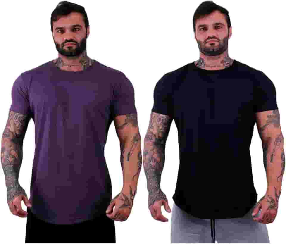 Kit 2 Camiseta LongLine Masculina MXD Conceito Básicas Slim Manga Justa Verão Academia Musculação Treino Camisas Lisas
