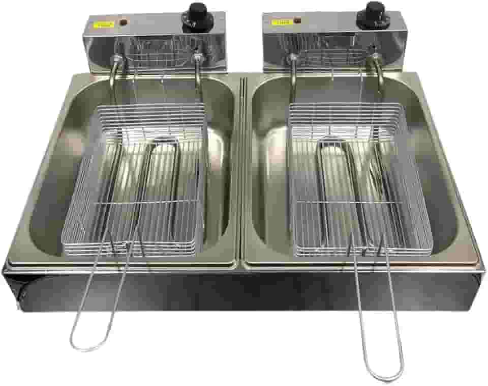 Fritadeira Elétrica 2 Cubas 12L Industrial em Inox com Termostato de 50° a 300° para Pastéis e Batatas (110V)