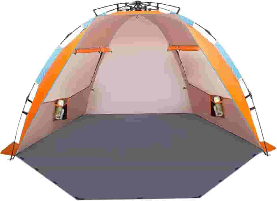 Oileus Barraca de praia extragrande para 4 pessoas – Barraca instantânea portátil com bolsa de transporte, estacas, 6 bolsos de areia, anti-UV para pesca, caminhadas, acampamento