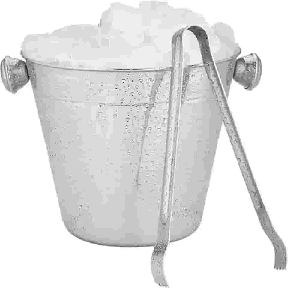 Balde De Gelo 1 Litro em Inox Baldinho 12cm Com Alças e Pinça Pegador de Gelo Whisky Drinks