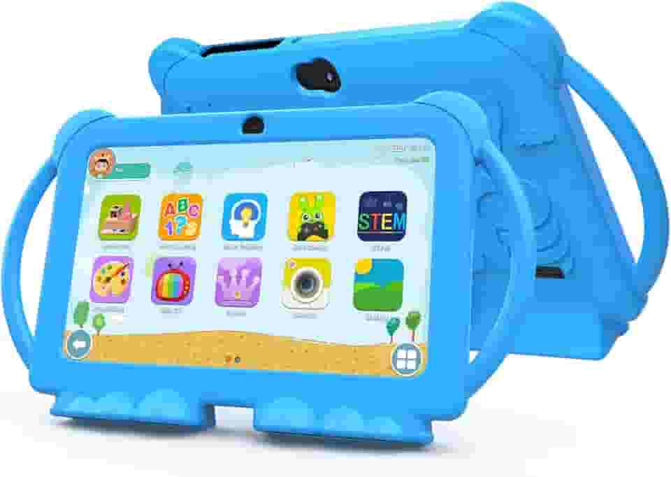Tablet infantil Android 14, tablet de 7 polegadas para crianças, 4 GB de RAM, 32 GB ROM, tablet infantil com capa, processador quad-core, tela IPS de 1024 x 600, controle parental, câmera dupla