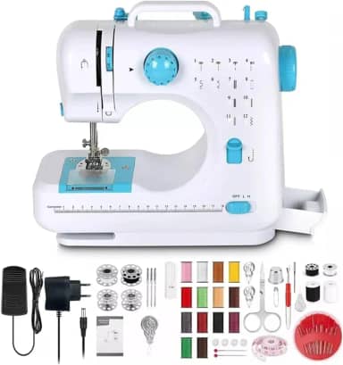 FINYQBET Mini Máquina de Costura para Iniciantes e Crianças de 8 a 12 Anos | 12 Padrões de Ponto, Luz LED, Costura Reversa | Ideal para Pequenos Reparos e Projetos de Artesanato (100-240v)