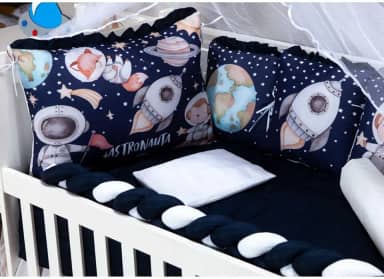 Kit Berço Sublimado12 Peças - Conforto e Estilo para o Enxoval do Bebê (Astronauta Marinho)