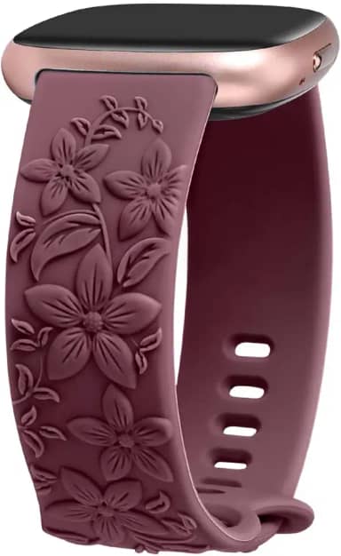 Compatível com Fitbit Versa 4/Versa 3/Sense 2/Sense - Pulseira esportiva solo com gravação floral, linda pulseira de silicone para mulheres