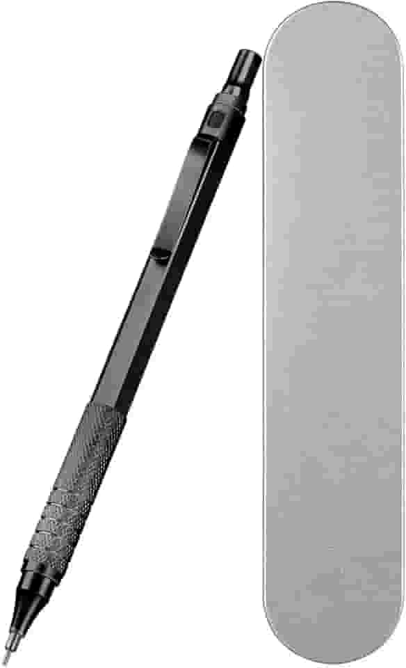 Lapiseira de 0,5 mm com alça de metal, inclui refis de grafite de 12 HB (60 mm) lápis de precisão para escola, escritório, desenho, esboço, antiderrapante (preto)