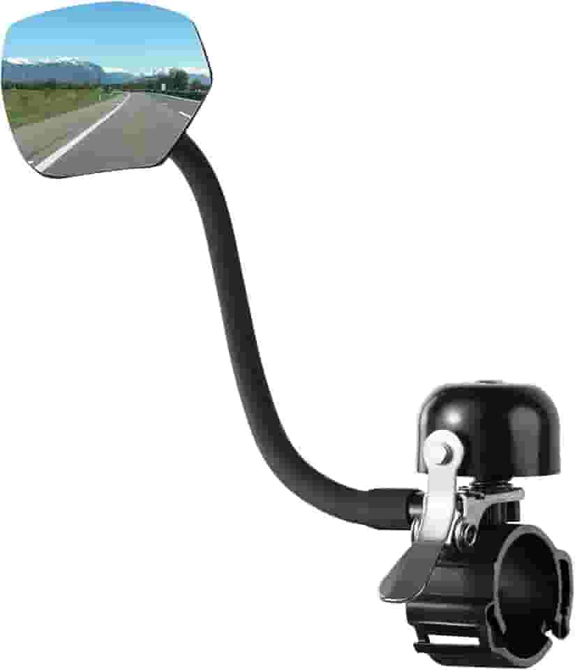 Campainha de bicicleta com espelhos – Espelho retrovisor de segurança ajustável de 360°, lente de vidro resistente a arranhões, ajuste universal para MTB/guidão, acessórios de bicicleta