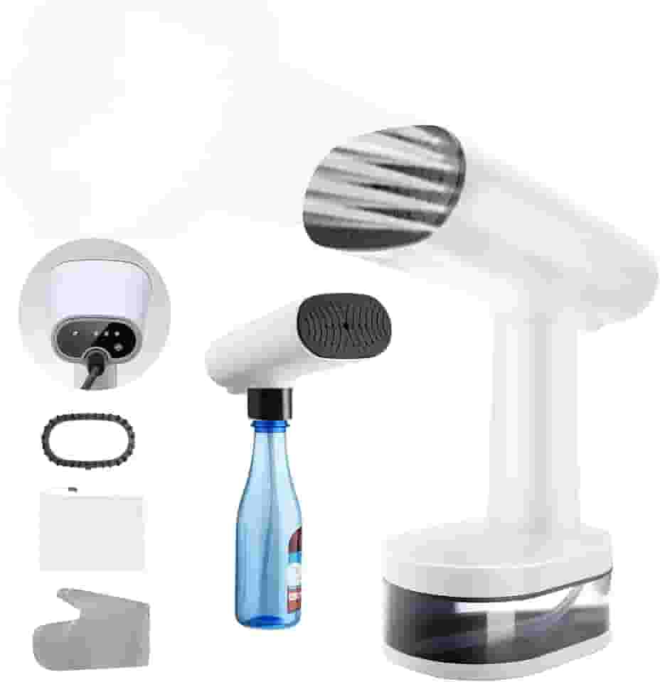 Vaporizador de roupas portáteis, Com adaptador para garrafa externa, Ajuste de três velocidades, Tanque de água de 370 ml, Visor LED, Com escova, Adequado para todos os tecidos de roupas (220 V)