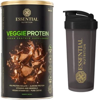 Veggie Whey Protein - Essential Nutrition - Chocolate (cacao) + Coqueteleira (Proteína Isolada vegana/vegetariana)